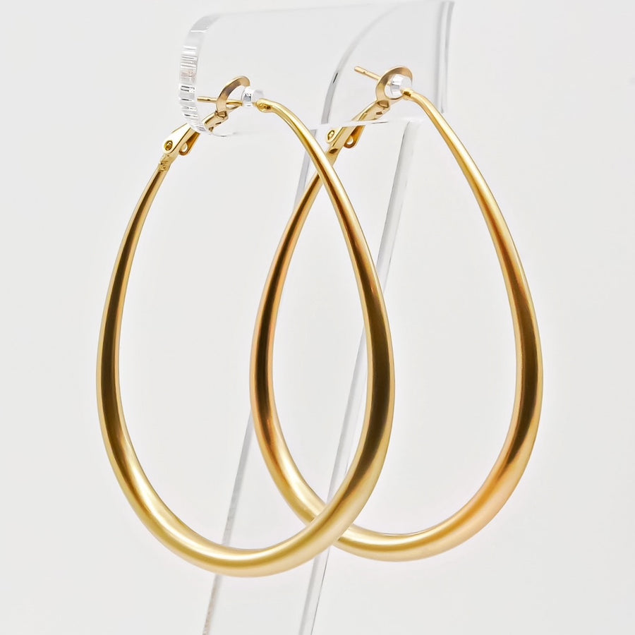 Teardrop Matte Gold Hoop Earrings