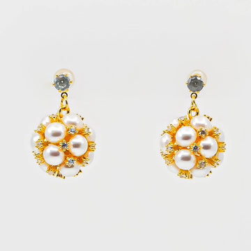 Ball Drop Pearl Crystal Earrings