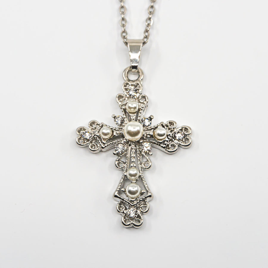 Grace Pearl Crystal Cross Necklace