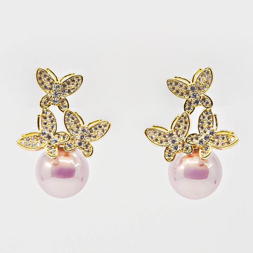 Lilac Butterfly Pearl Crystal Earrings