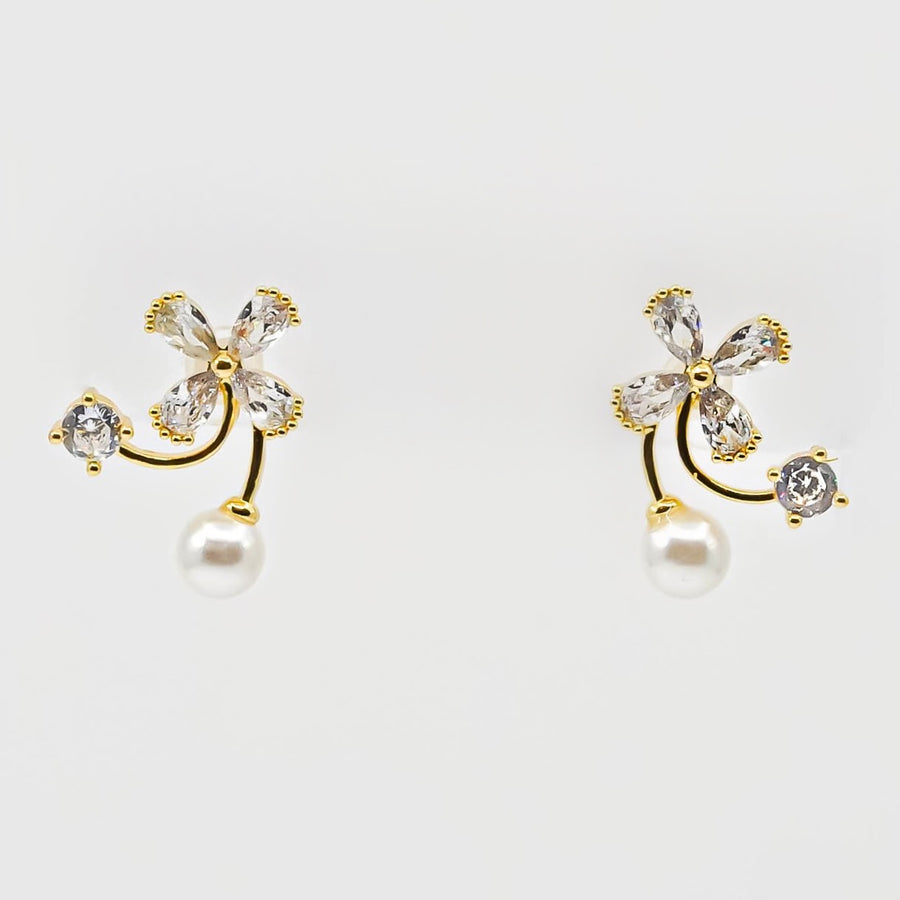 Flowers in the Wind Pearl Crystal Earrings